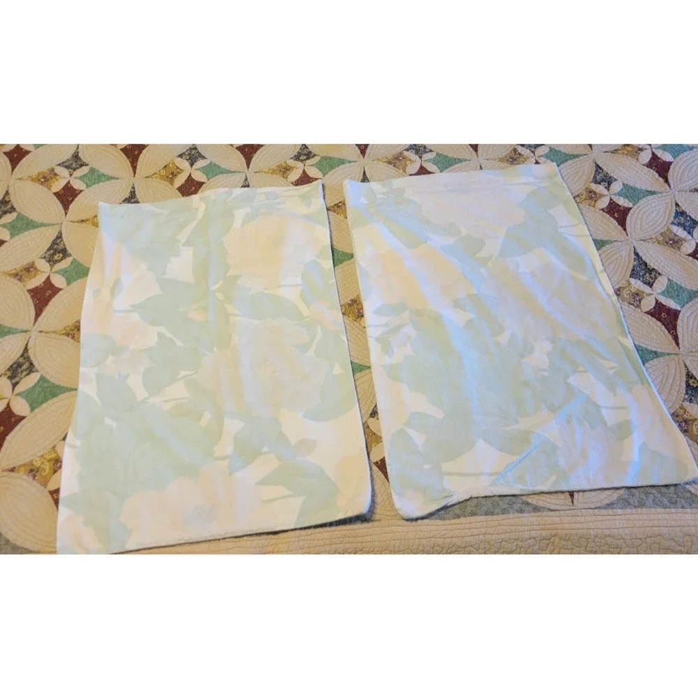 Vintage Lady Pepperell Full‎ Flannel Flat Sheet 2 Pillowcases Mint Green Floral